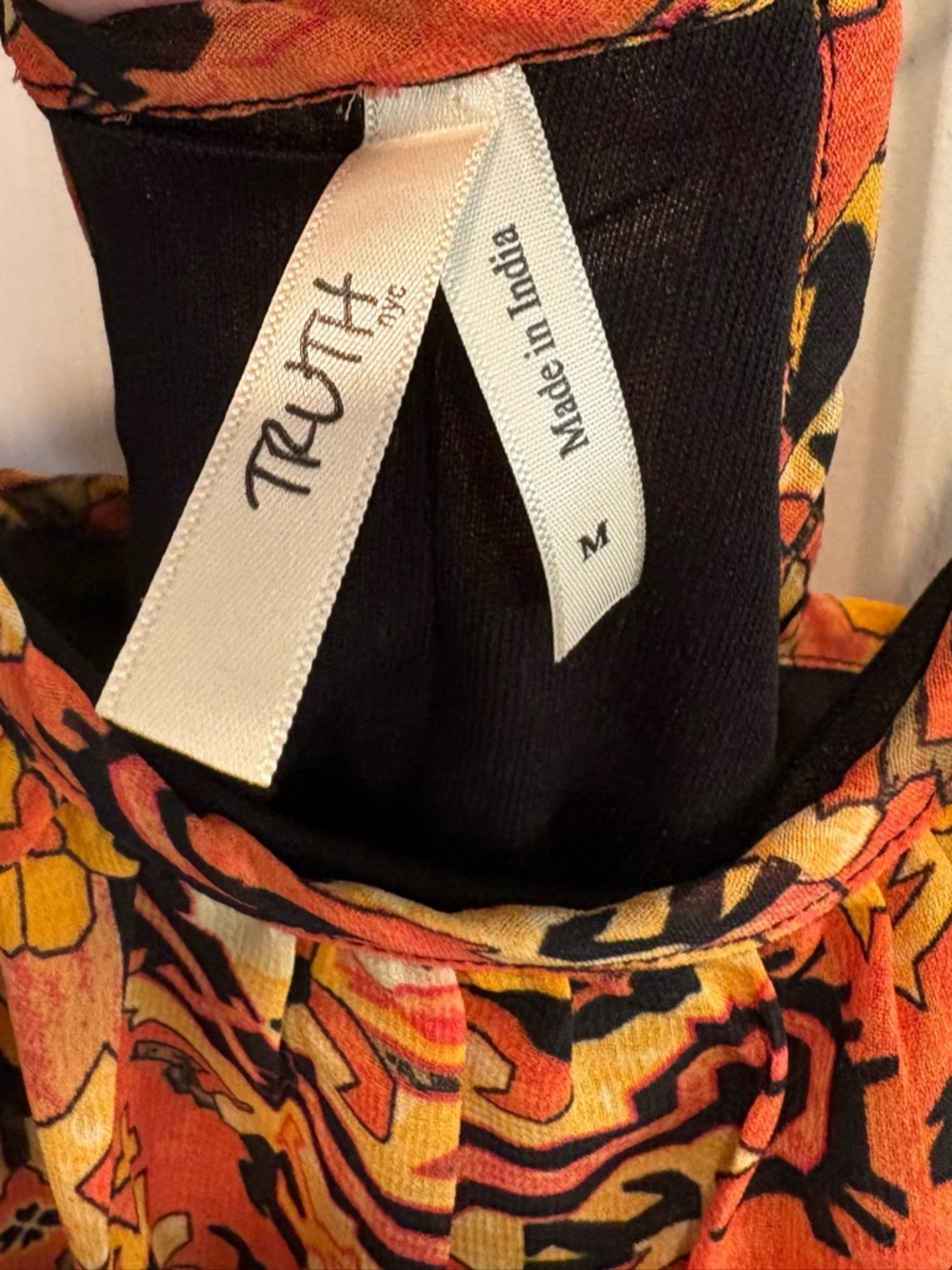 Truth NYC Women Sun Dress Orange Pattern Long Racerback Hi-Lo Medium NWT - Picture 3 of 9
